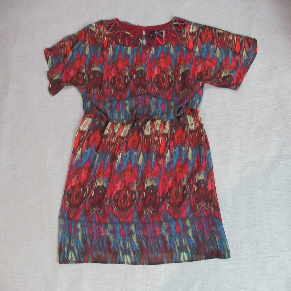 Ronni Nicole Dress Womens Size 14 Red Geometric Blouson Midi Boho Chic Hipster